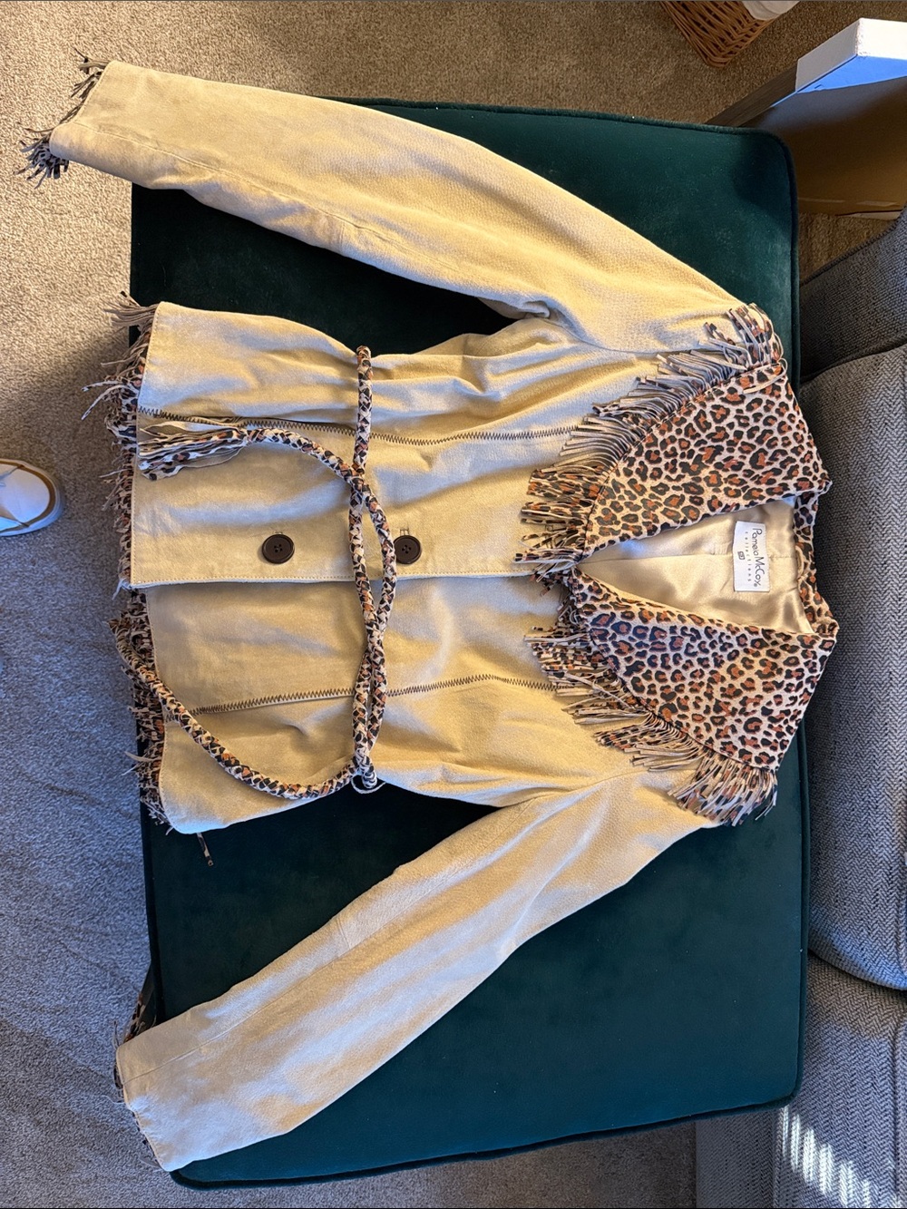 Vintage Pamela McCoy Suede Leapord Fringe Jacket